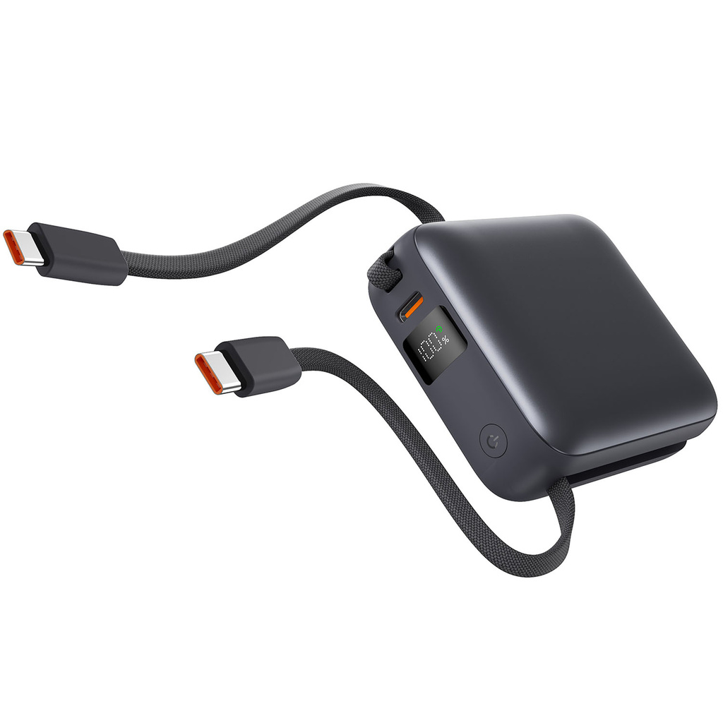Powerbank 10.000 mAh 22,5W PD Integrerad kabel Svart