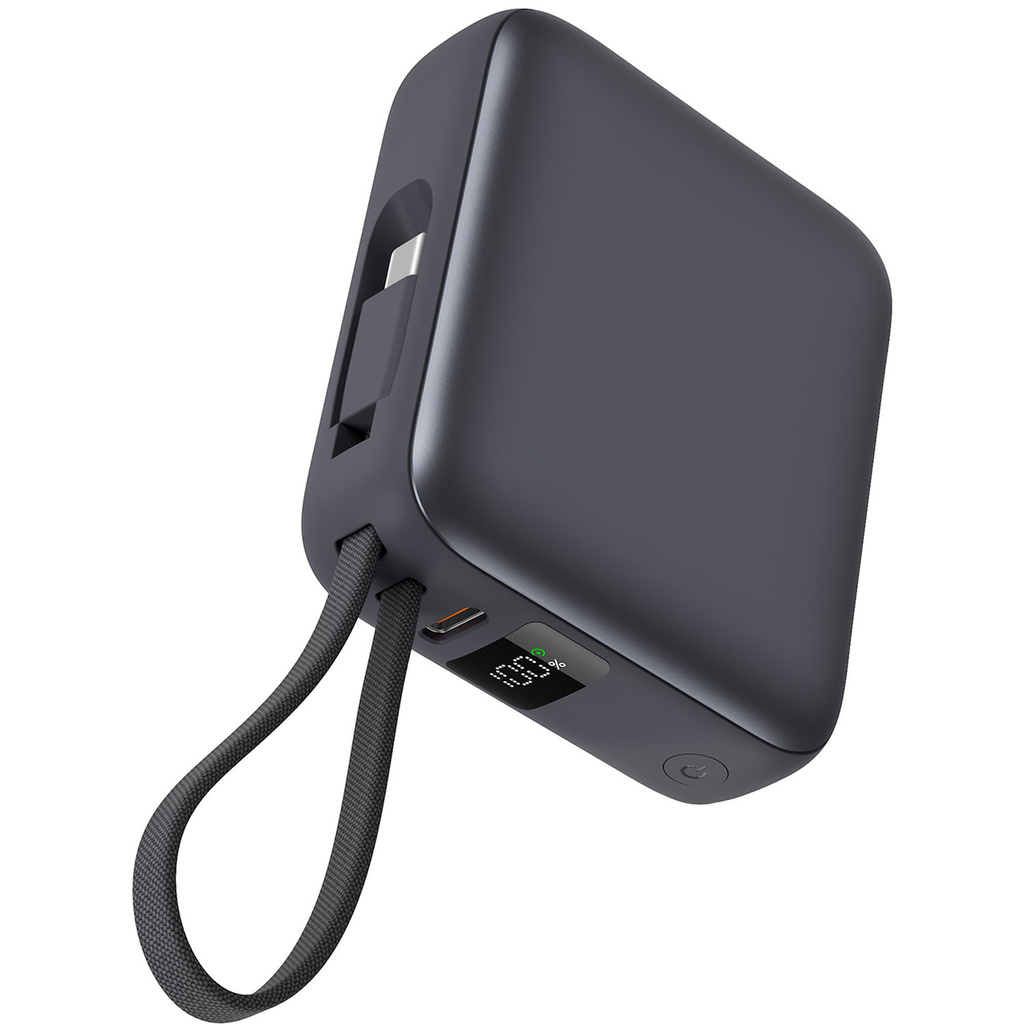 Powerbank 10.000 mAh 22,5W PD Integrerad kabel Svart