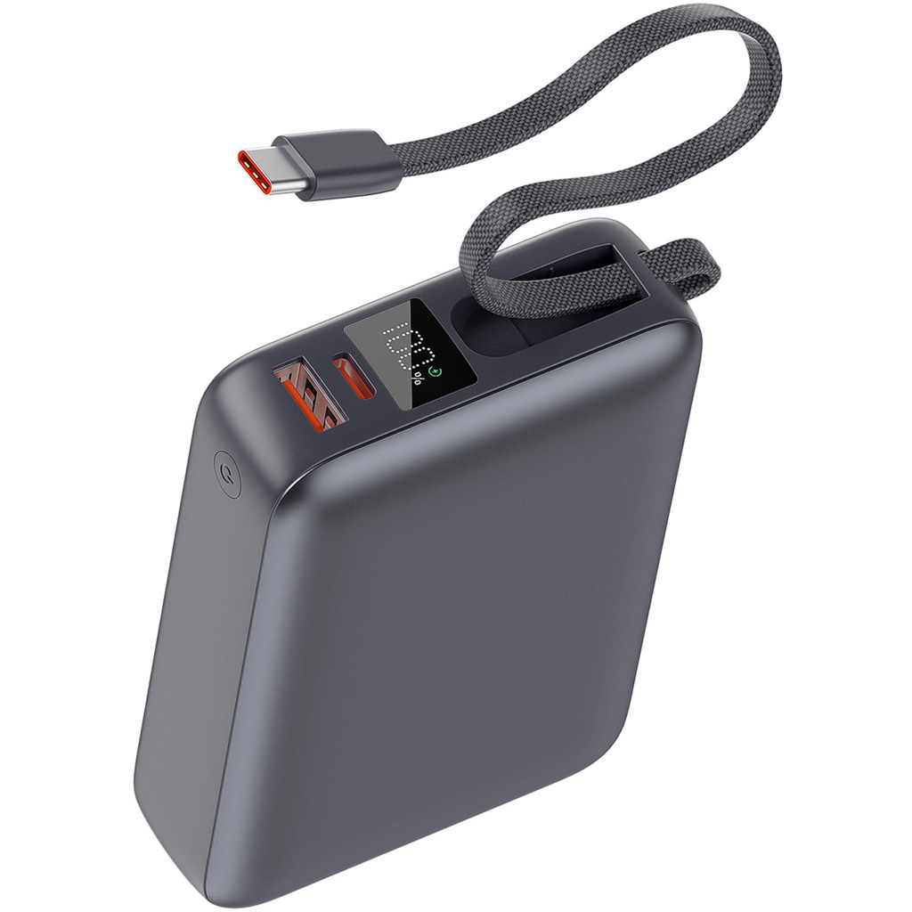 Powerbank 20.000 mAh 45W PD Integrerad kabel Svart