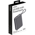 Powerbank 20.000 mAh 45W PD Integrerad kabel Svart
