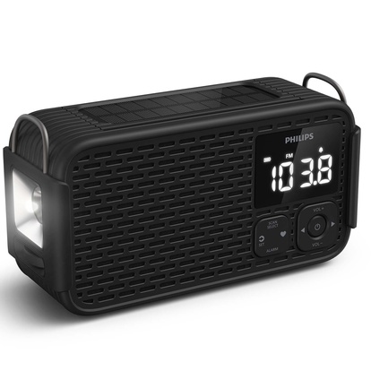 Vevradio IP55 Solcell Batteri Nödlarm Svart