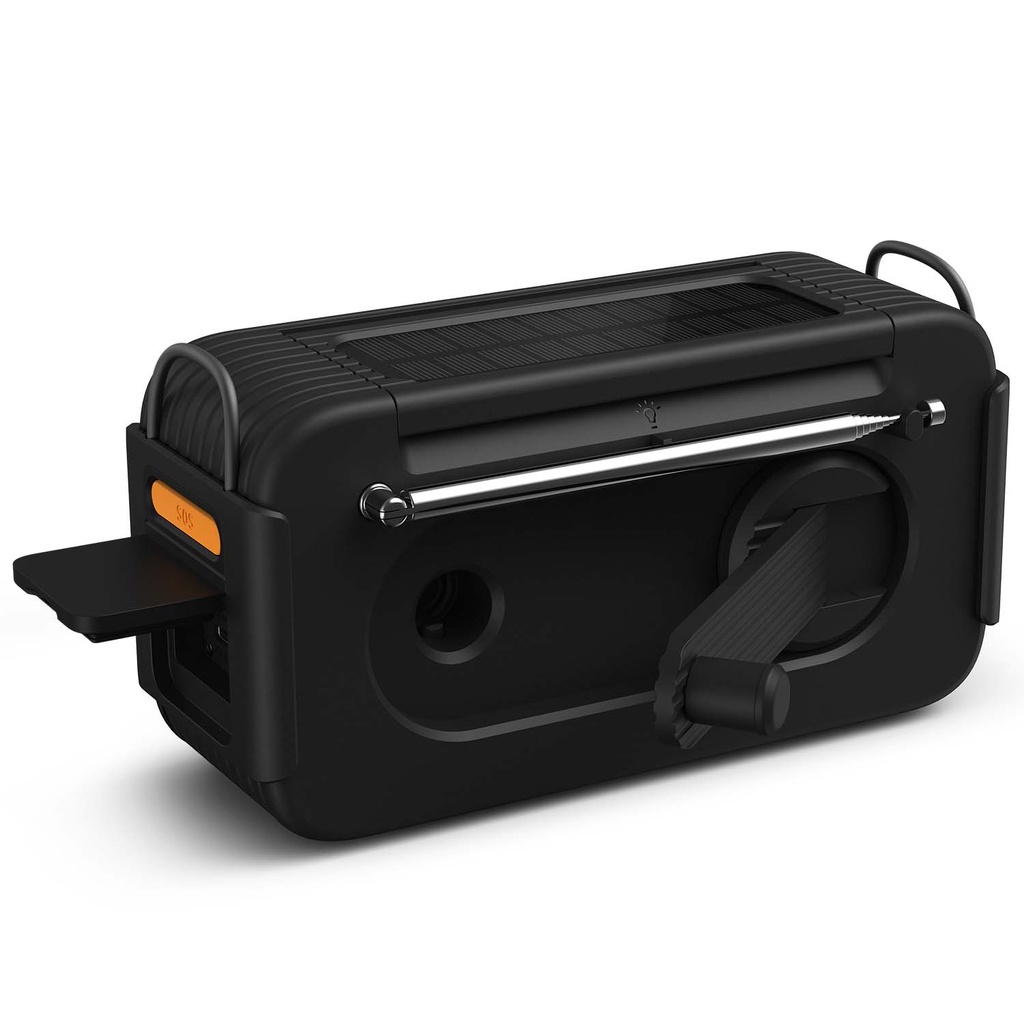 Vevradio IP55 Solcell Batteri Nödlarm Svart