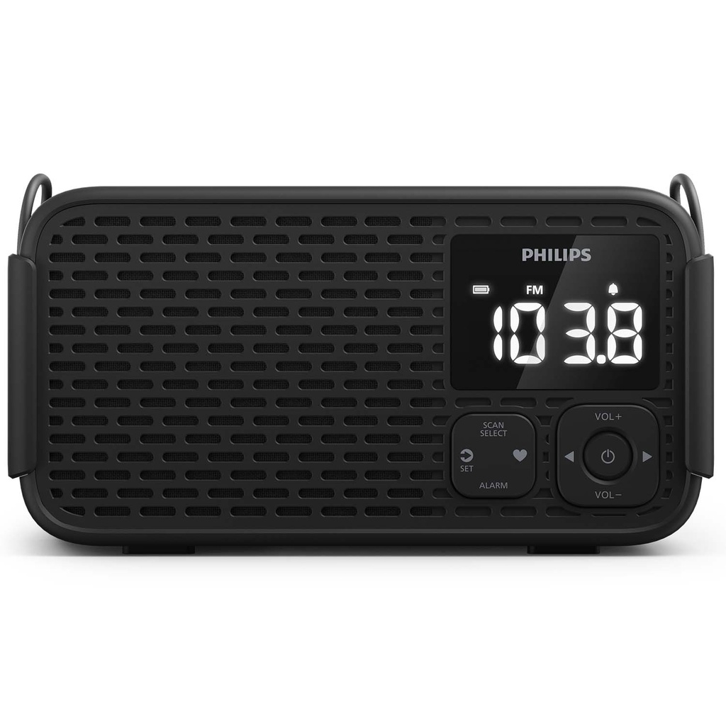 Vevradio IP55 Solcell Batteri Nödlarm Svart