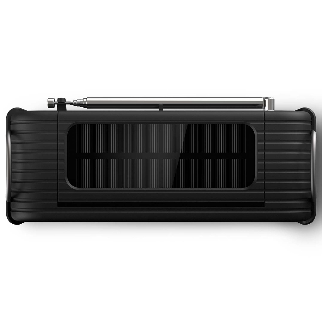Vevradio IP55 Solcell Batteri Nödlarm Svart
