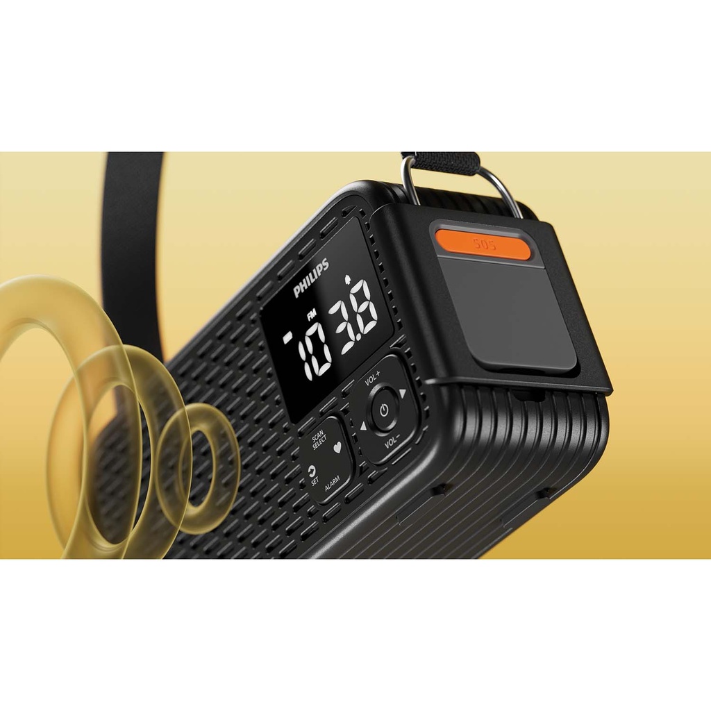Vevradio IP55 Solcell Batteri Nödlarm Svart