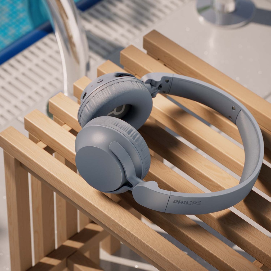 Hörlurar On-Ear Bluetooth 70h speltid App Ljusblå