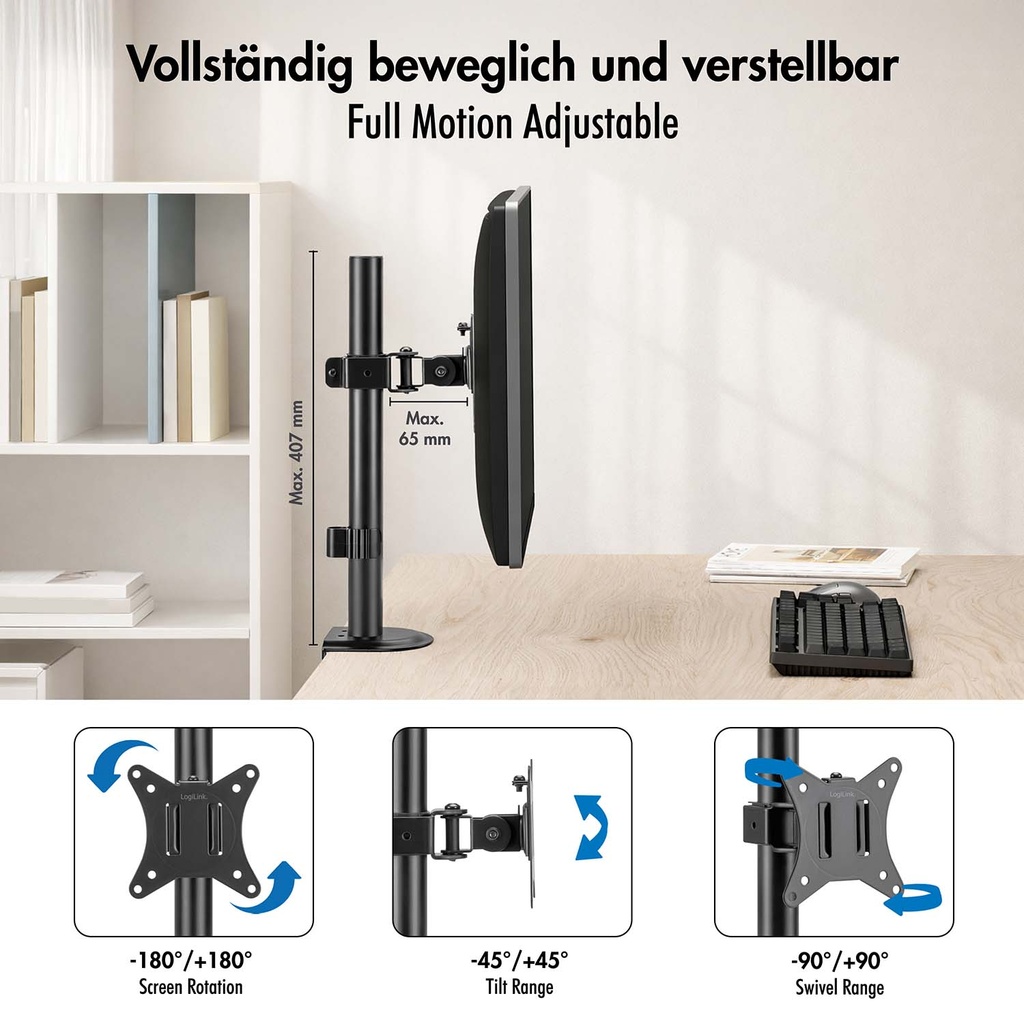 Monitorfäste 17-32" 65mm Kort Svart