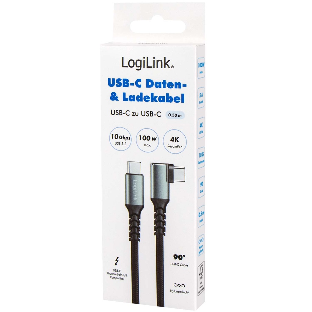 USB-C to USB-C Cable Angled Braided 100W 4K 0.5m