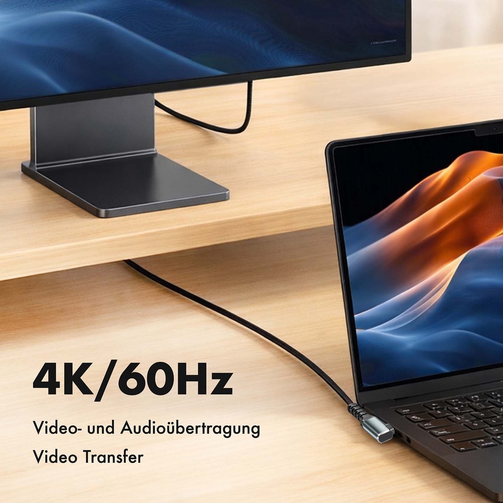 USB-C till USB-C Kabel Vinklad Flätad 100W 4K 1m