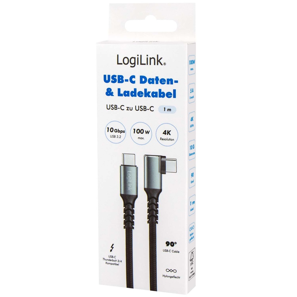 USB-C till USB-C Kabel Vinklad Flätad 100W 4K 1m