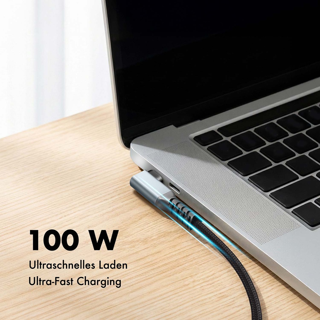 USB-C till USB-C Kabel Vinklad Flätad 100W 4K 2m