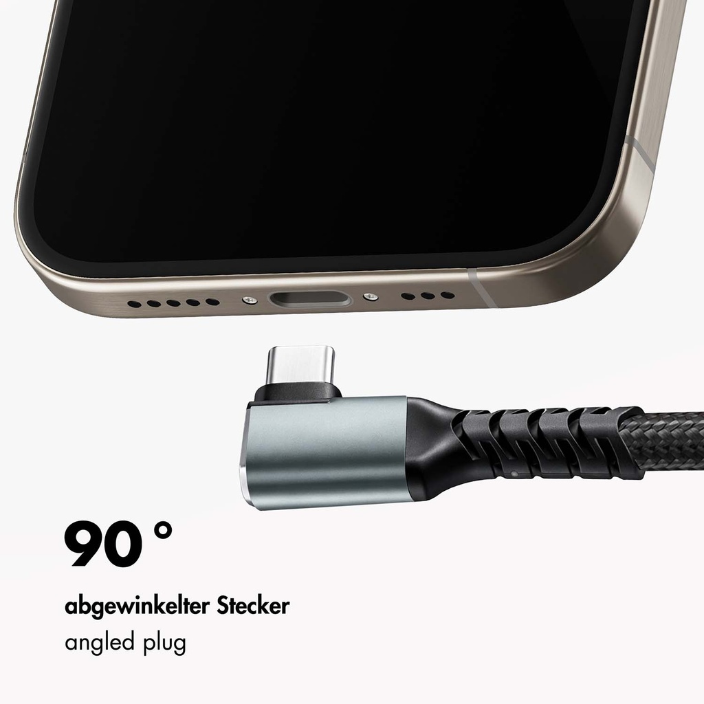 USB-C till USB-C Kabel Vinklad Flätad 100W 4K 2m