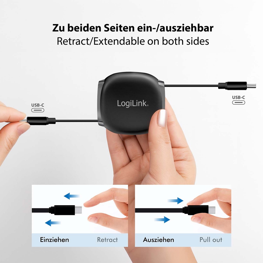 USB-C-kabel Utdragbar 60W 1m Svart