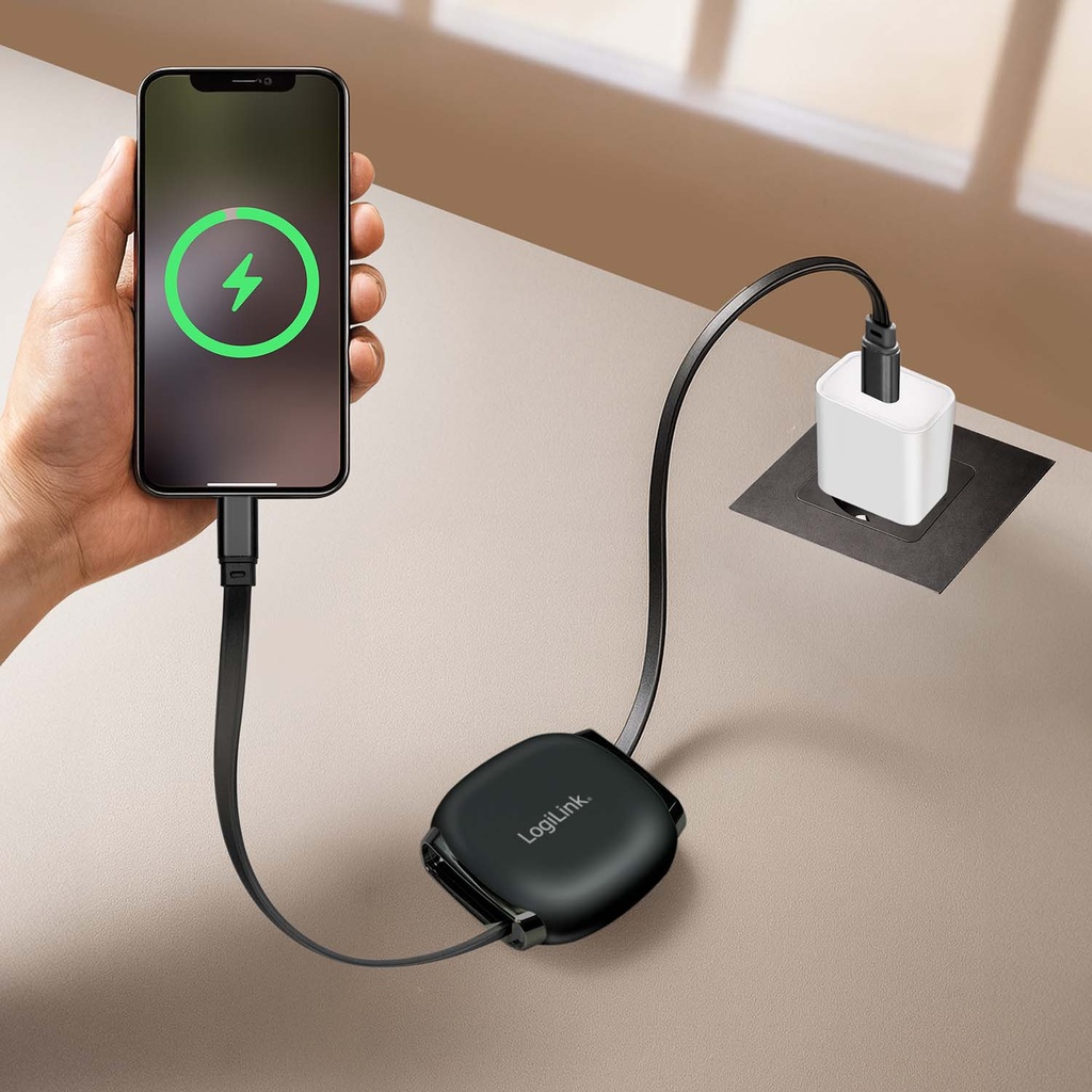 USB-C-kabel Utdragbar 60W 1m Svart
