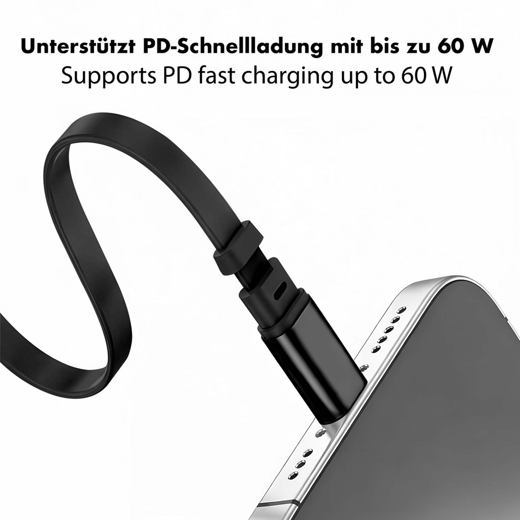 USB-C-kabel Utdragbar 60W 1m Svart