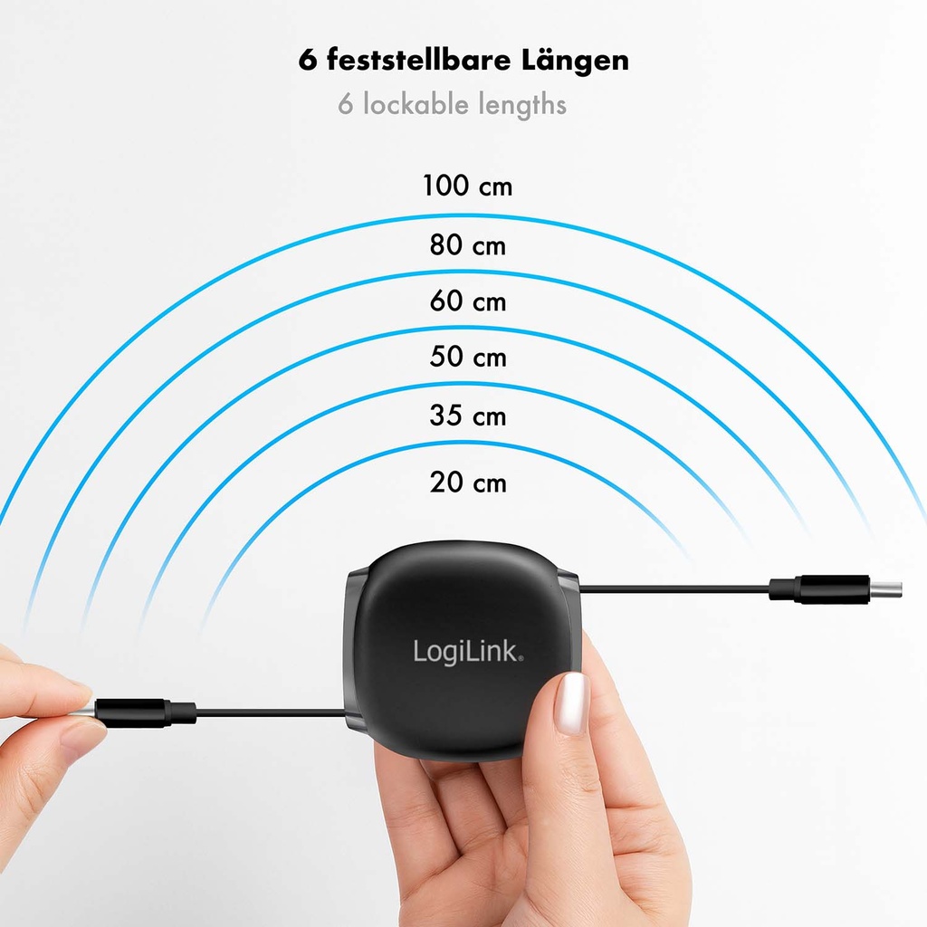 USB-C-kabel Utdragbar 60W 1m Svart
