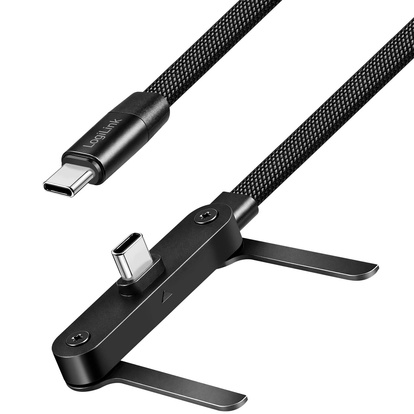 USB-C-kabel med inbyggt stativ Flätad 240W Svart