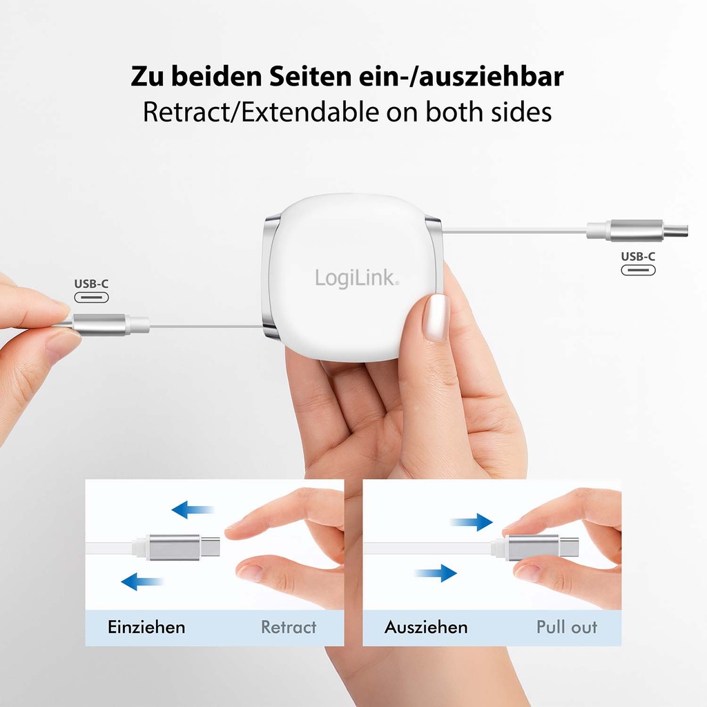 USB-C-kabel Utdragbar 60W 1m Vit