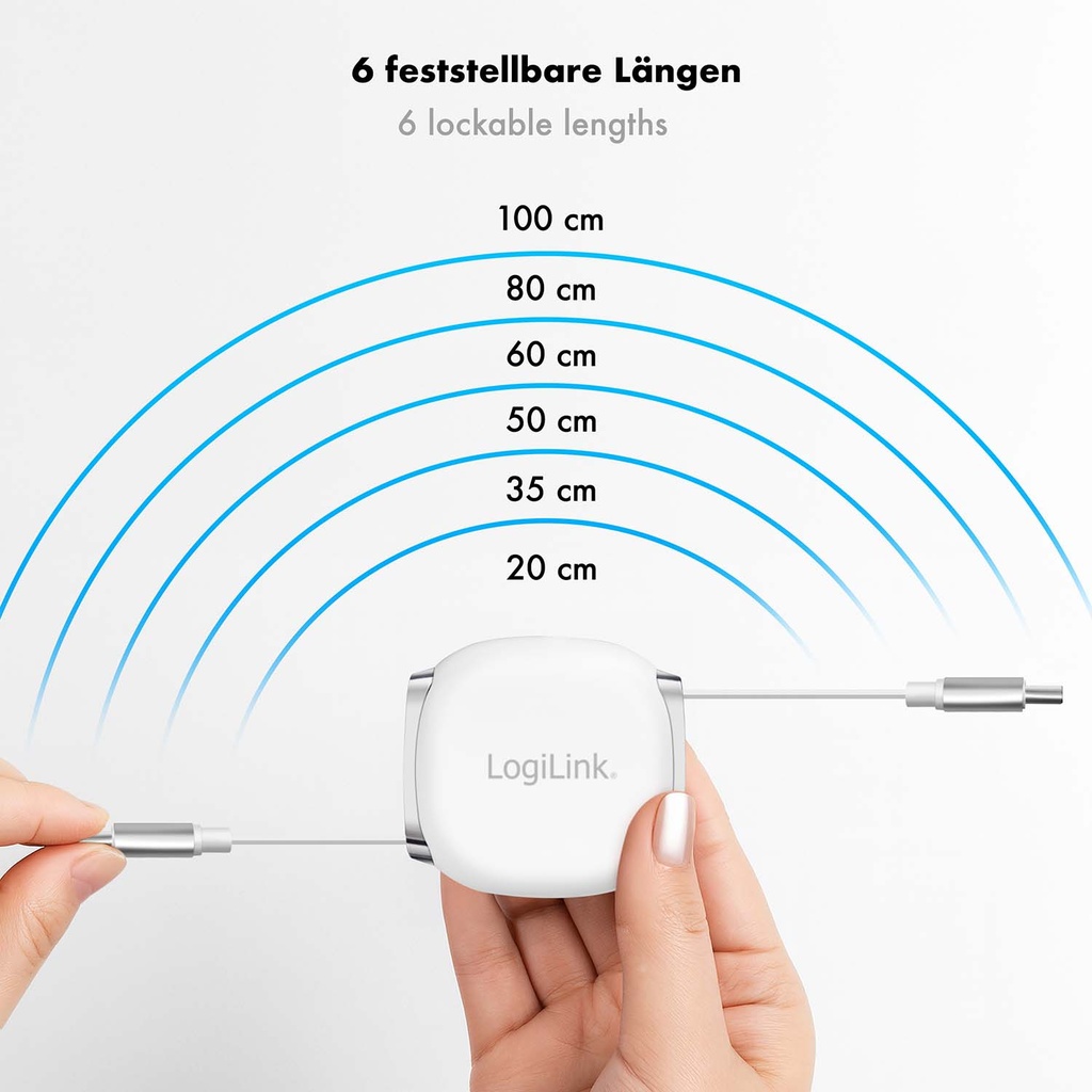 USB-C-kabel Utdragbar 60W 1m Vit