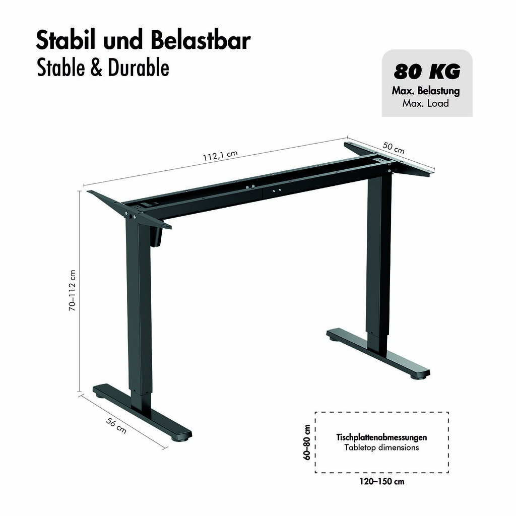 Elektriskt höj-/sänkbart skrivbord Enbart ram Svart
