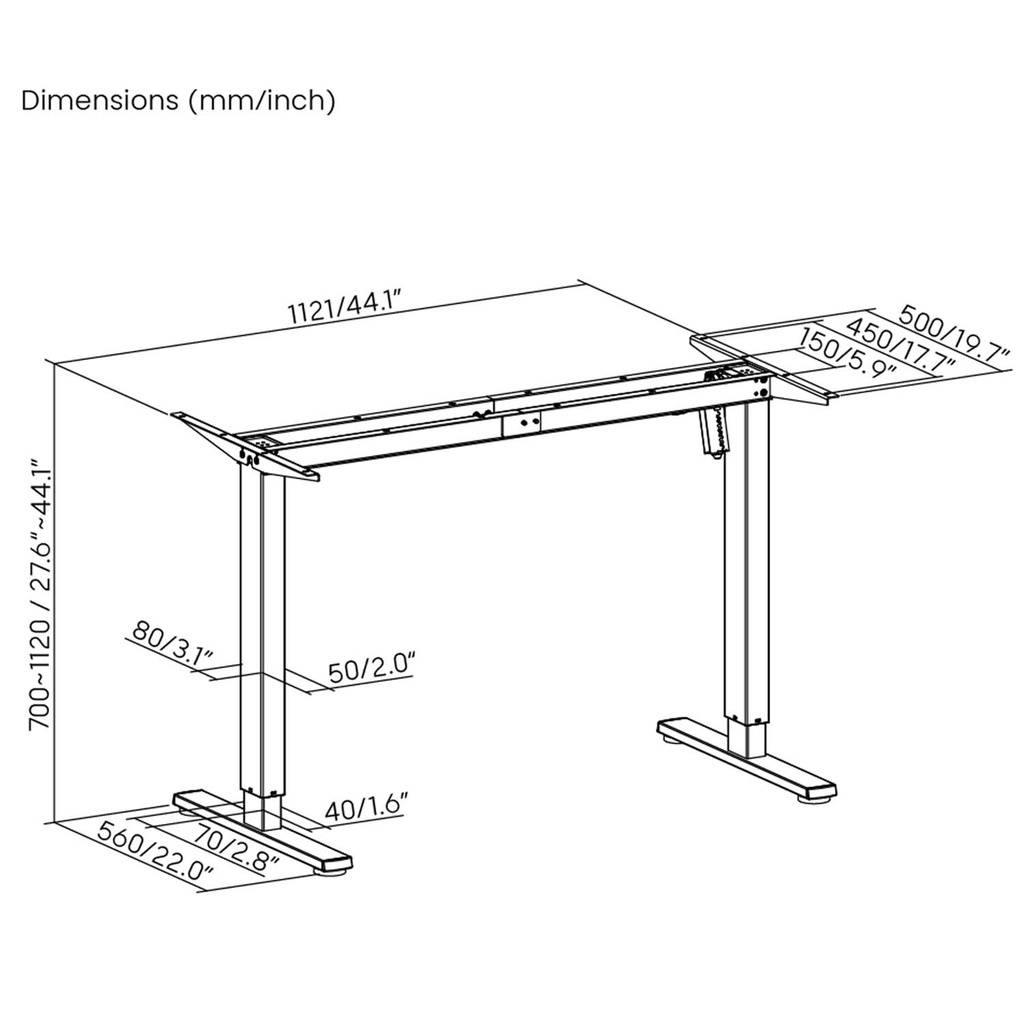 Elektriskt höj-/sänkbart skrivbord Enbart ram Svart