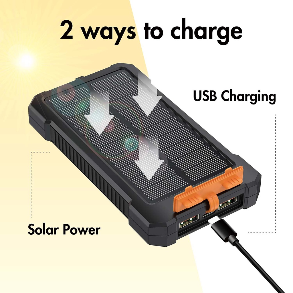 PowerBank 10.000 mAh 20W PD Solcell Svart 