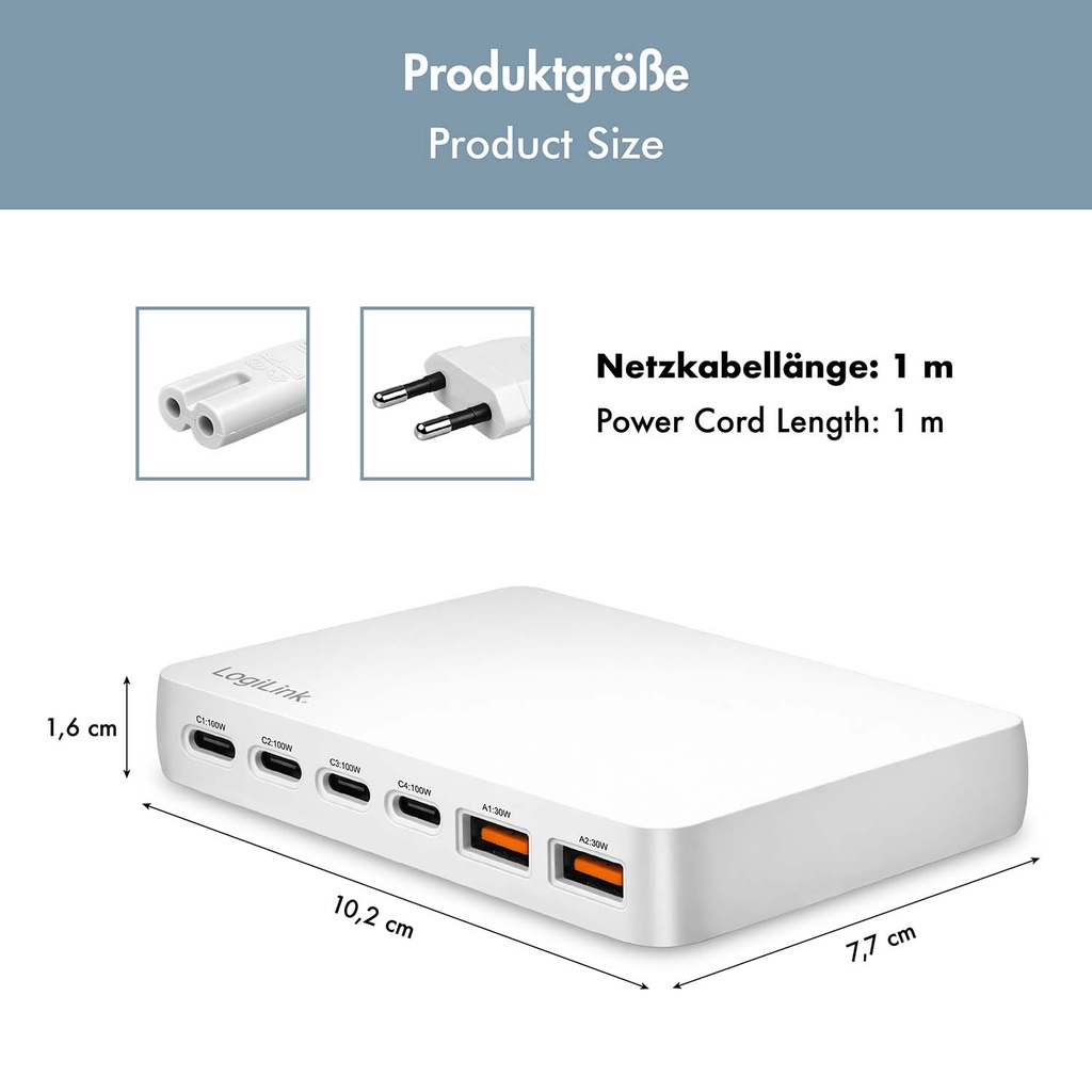 Laddare 6-portar 100W PD3.0/QC3.0 Vit