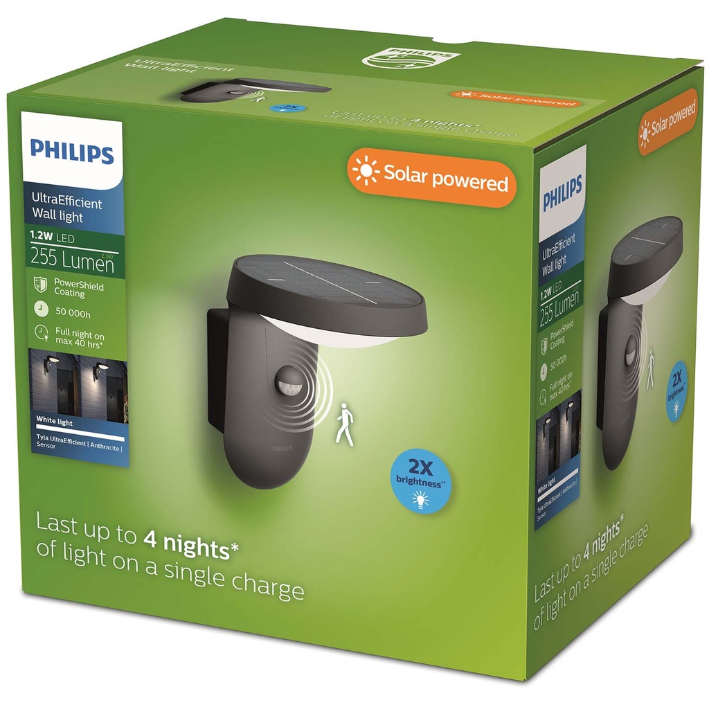 Tyla Vägglampa Solcell IR-sensor Ultra Efficient LED 255lm IP44 Antracit