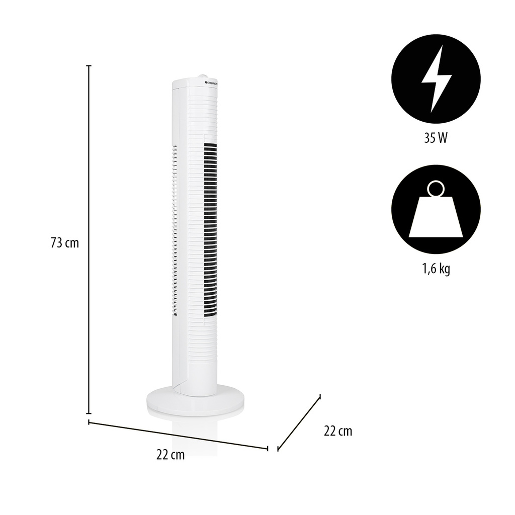 Pelarfläkt med timer 35W PF130 Vit