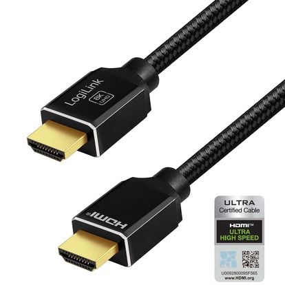 HDMI-kabel HDMI 2.1 8K/60Hz 4K/120Hz 48 Gbps Flätad 3m Svart