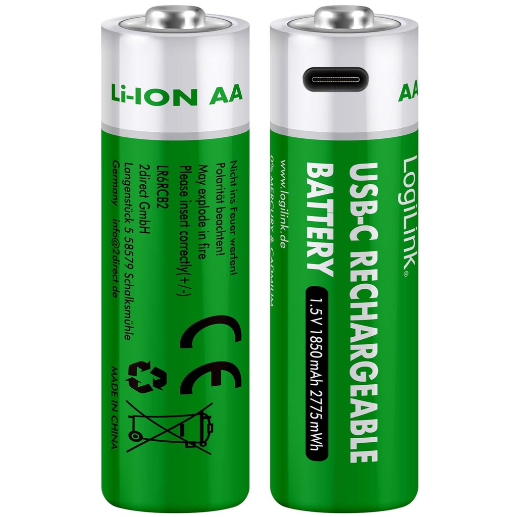 Laddningsbara AA-batterier med USB-C 2-pack