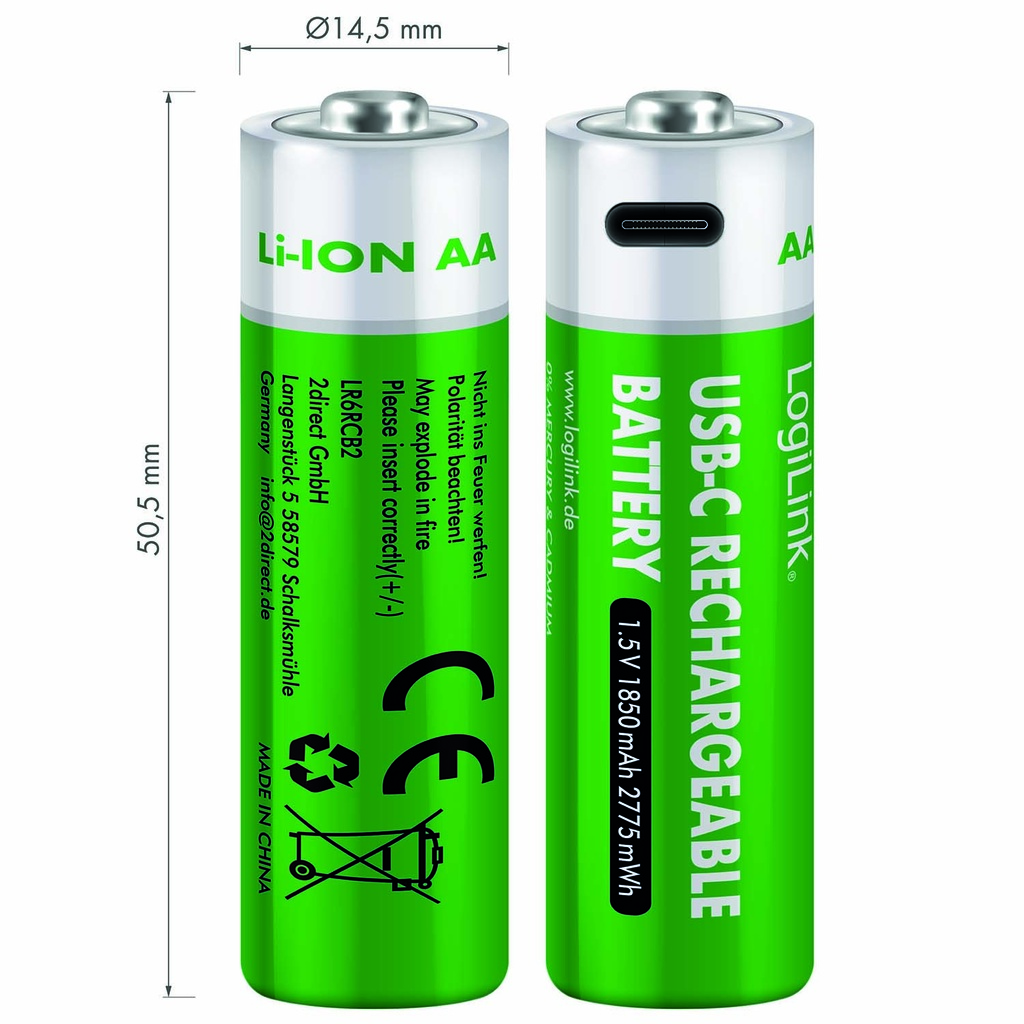 Laddningsbara AA-batterier med USB-C 2-pack