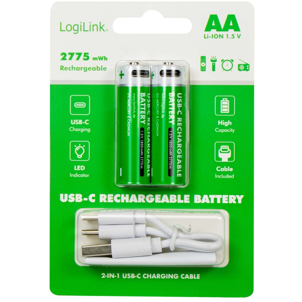Laddningsbara AA-batterier med USB-C 2-pack