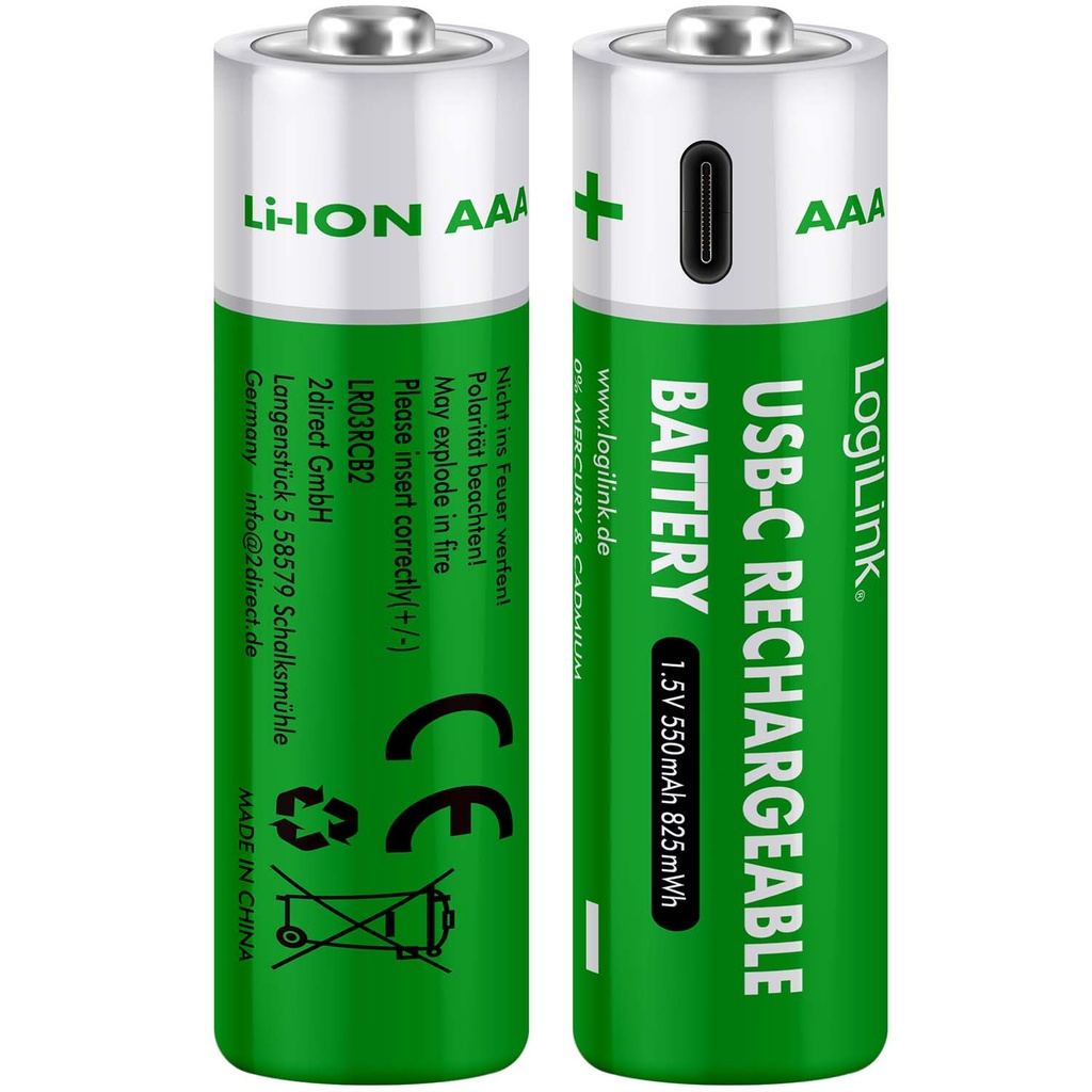 Laddningsbara AAA-batterier med USB-C 2-pack