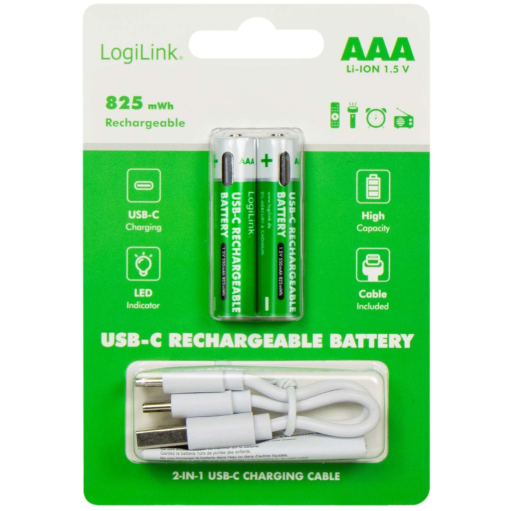 Laddningsbara AAA-batterier med USB-C 2-pack