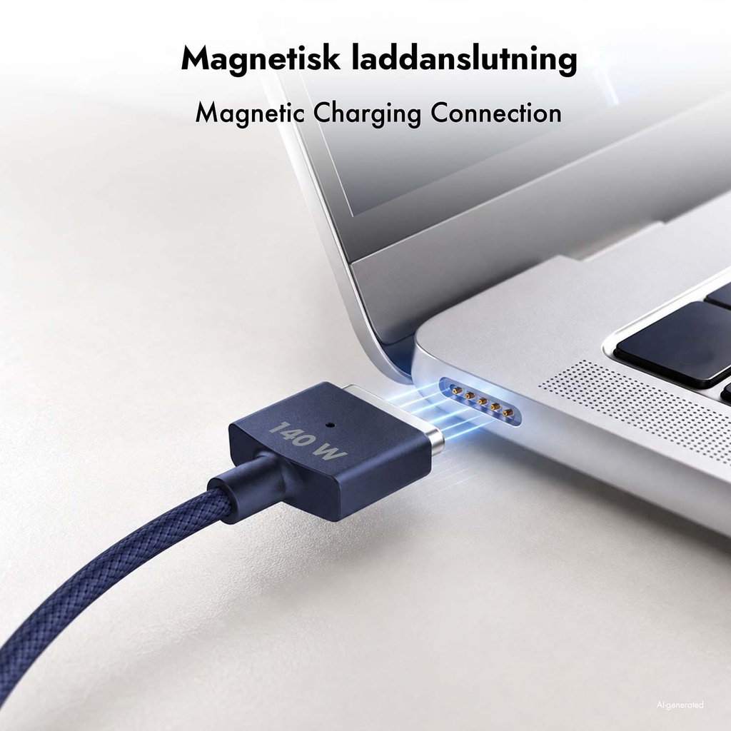 Magnetisk laddkabel USB-C 140 W PD 3.1 Kompatibel med MagSafe 3, 2 m Grå