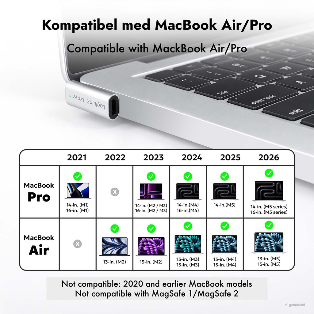 Magnetisk adapter USB-C 140 W PD 3.1 Vinklad Kompatibel med MagSafe 3 Silver
