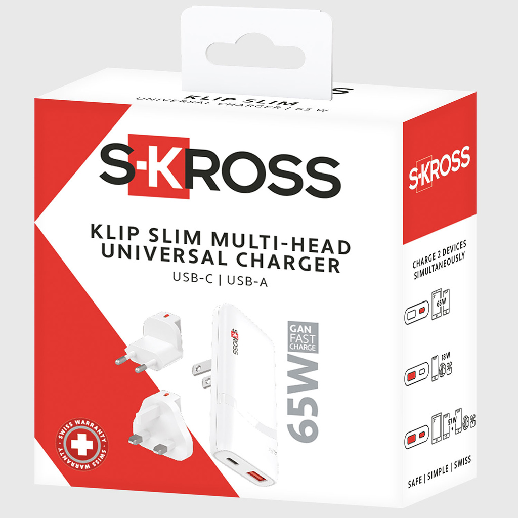 Reseladdare EU-US-UK USB-A/USB-C PD 65W Ojordad Klip Slim Multihead
