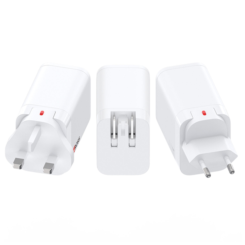 Reseladdare EU-US-UK USB-A/USB-C PD 45W Ojordad Klip Roll Multihead