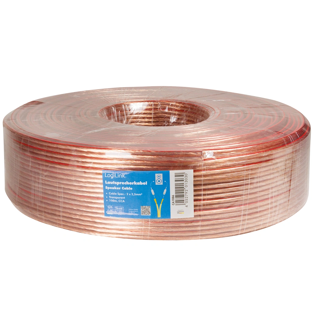 Högtalarkabel 2x2,5 mm² 100m Transparent