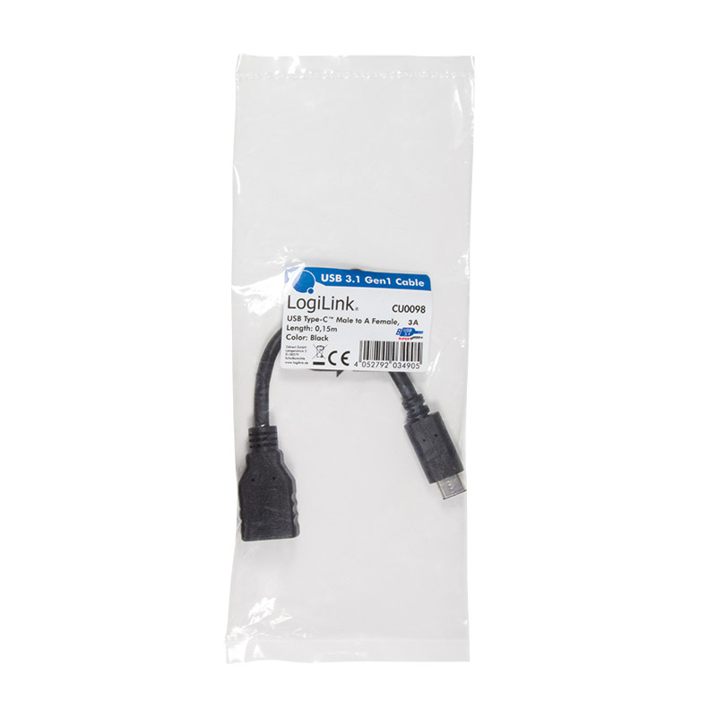 USB-C till USB-A OTG-kabel 15W 0,15m Svart