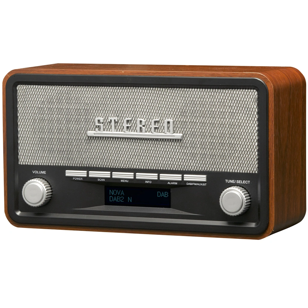 Radio FM DAB+ Klocka Bluetooth DAB-18 Trähölje