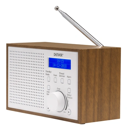 Radio FM DAB+ Klocka Alarm DAB-46W Trä/Vit