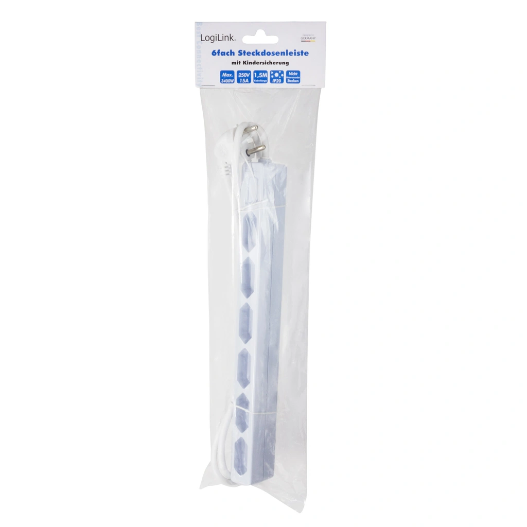 Grenuttag Slim Euro 6vägs 1,5m Vit