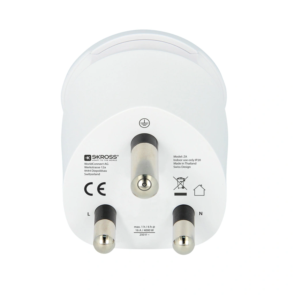 Reseadapter Combo Världen till Sydafrika + Europa Jordad