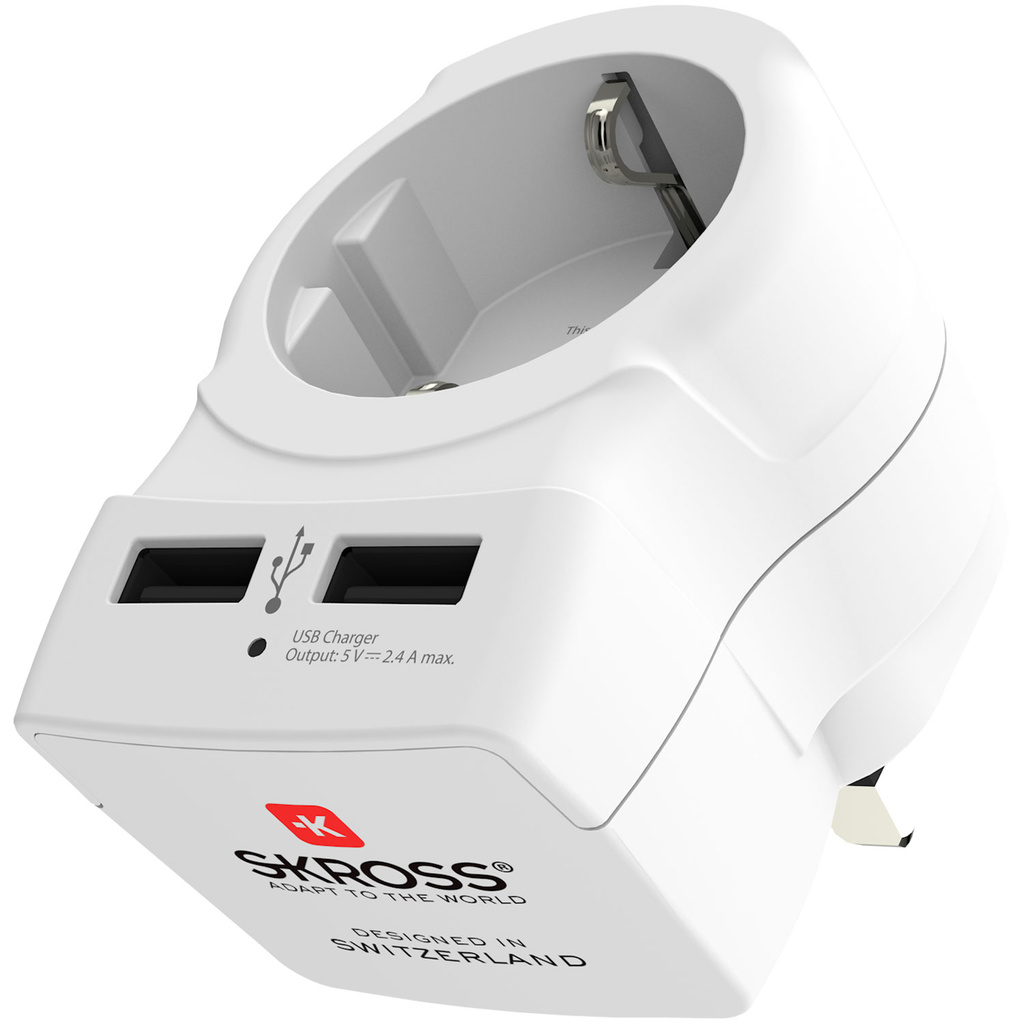 Reseadapter Europa till UK m.fl. 2xUSB-A 12W Jordad