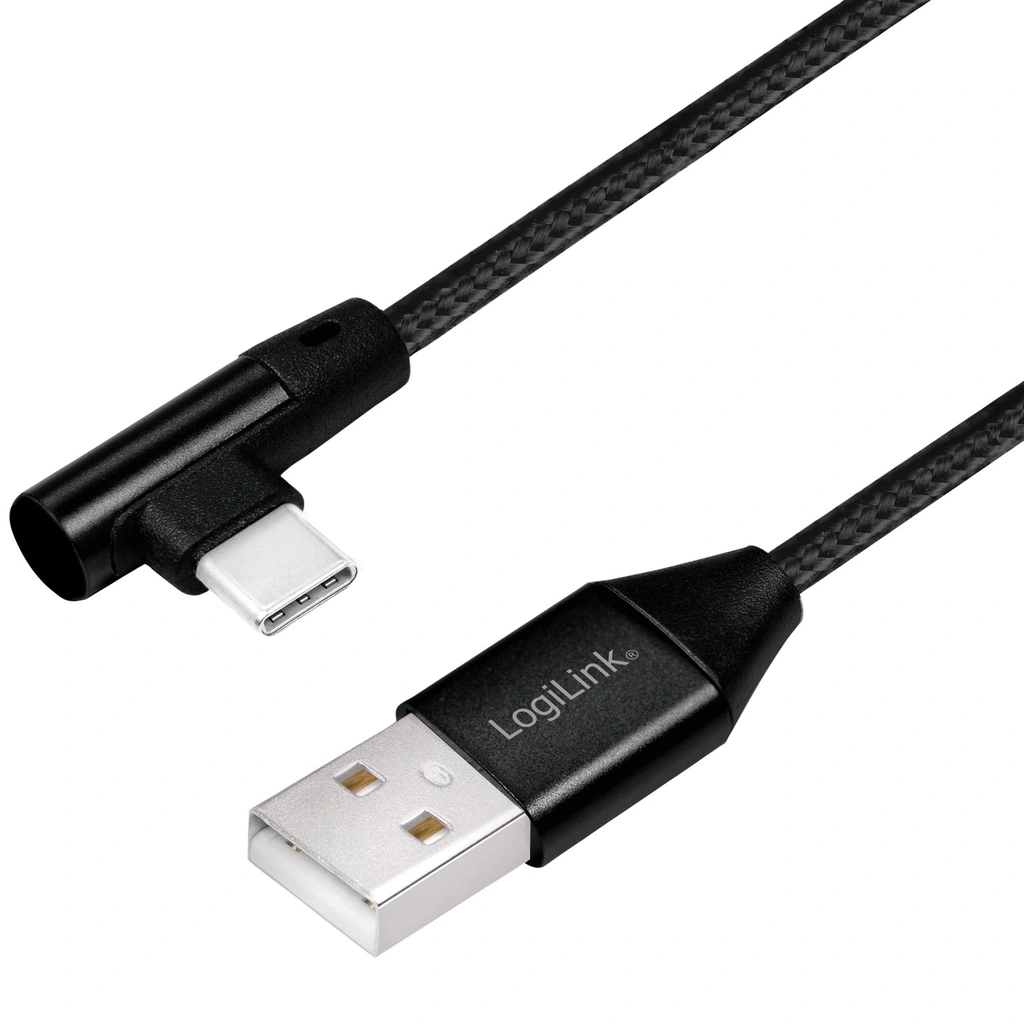 USB-A till USB-C Kabel Vinklad Flätad 15W 0,3m Svart