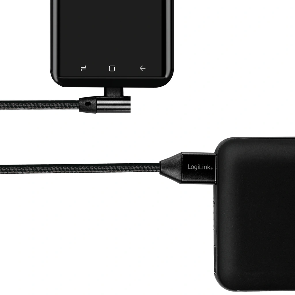 USB-A till USB-C Kabel Vinklad Flätad 15W 0,3m Svart