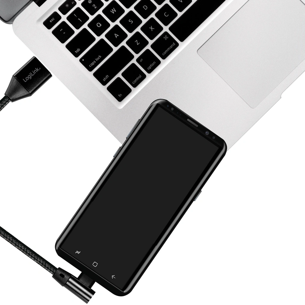 USB-A till USB-C Kabel Vinklad Flätad 15W 0,3m Svart