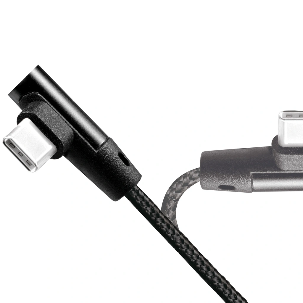 USB-A till USB-C Kabel Vinklad Flätad 15W 0,3m Svart